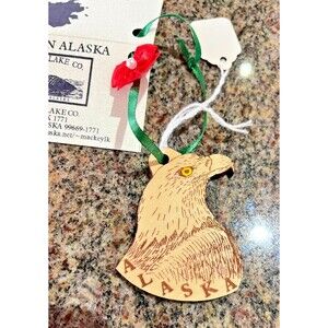 ALASKA Bald Eagle Ornament Handmade Wood Christmas NWT Hand-painted SOLDATNA AK